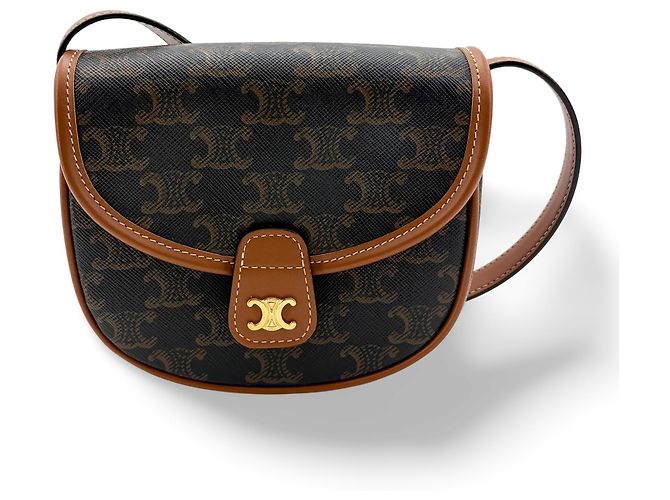 Céline Celine Besace Flap Triomphe Coated Canvas Mini Schwarz