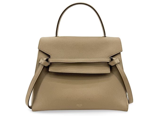 Céline Ceinture Celine Mini en cuir de veau Beige