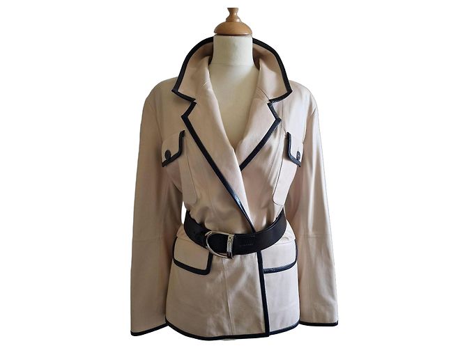 Chanel Beige Lambskin Oversize Jacket with Black Piping