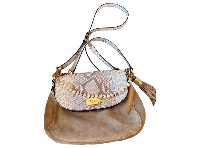 Sac à épaule Michael Kors en daim et imprimé python Marron Beige