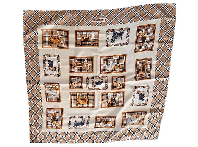 Lenço de seda Burberry estampa de cães Marrom Branco Bege