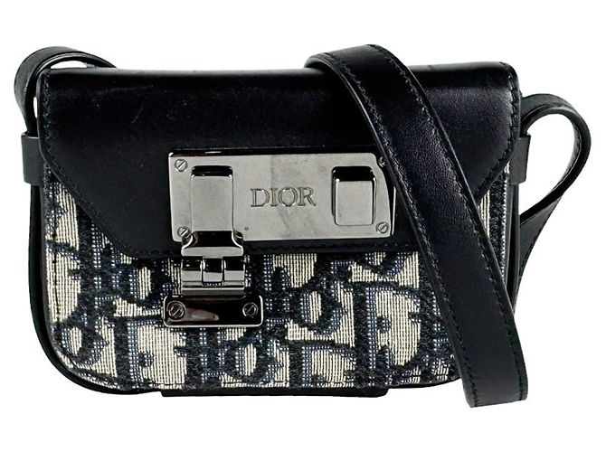Borsa a tracolla Christian Dior in pelle e tela Nero Blu navy