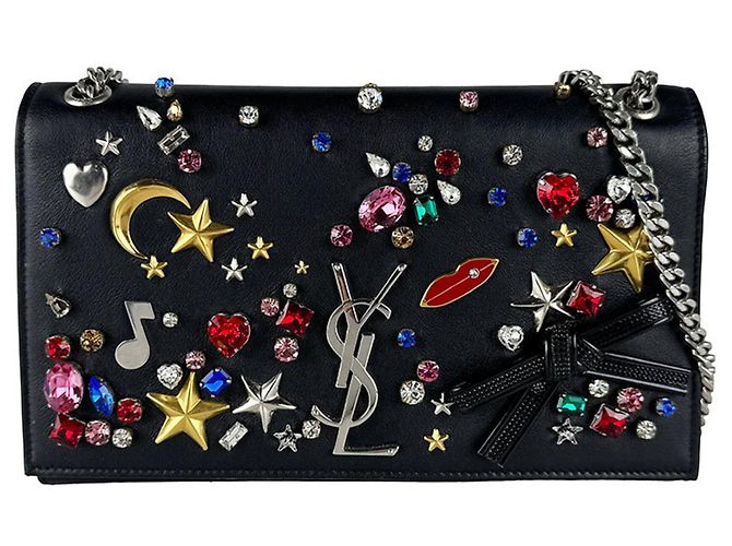 Autre Marque Bolsa de Ombro Saint Laurent Kate em Couro Preto