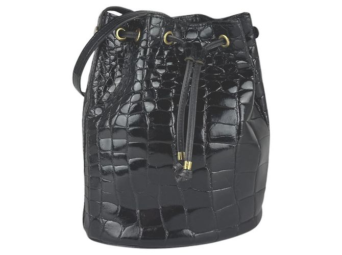 Céline Celine Embossed Leather Shoulder Bag Black