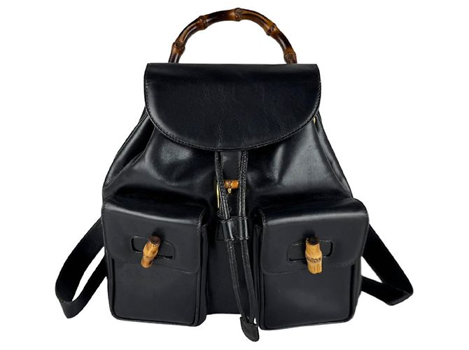 Sac à dos en cuir Gucci Bamboo Noir