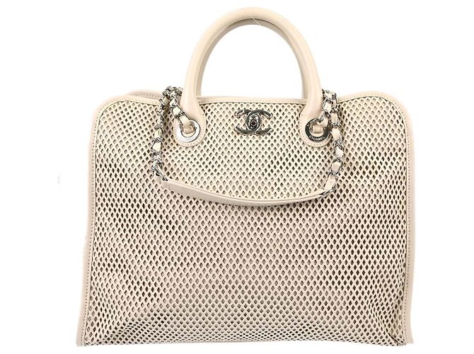 Chanel Up In The Air Top Handle Perforated Leather Large Blanc