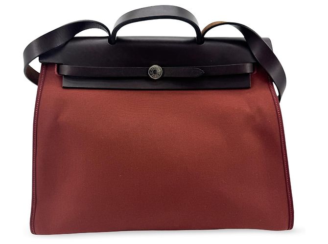 Hermès Hermes Herbag Zip Leather and Toile 31 Marron