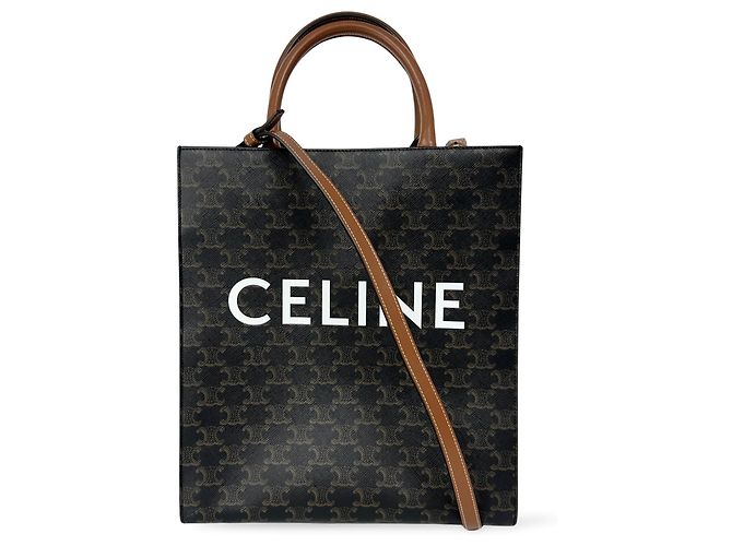 Céline Celine Vertical Cabas Triomphe Coated Canvas Large Castaño
