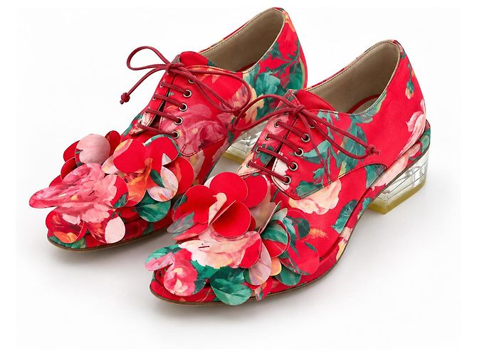 Simone Rocha Brogues Raso Floreale Mad Flower Rosa Rosso Verde