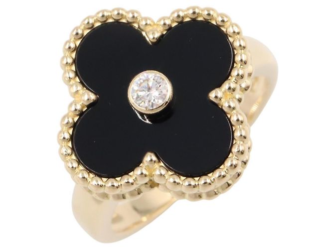 Anel Van Cleef & Arpels Vintage Alhambra Onyx Preto Dourado