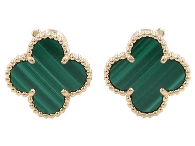 Orecchini Van Cleef & Arpels Vintage Alhambra Malachite D'oro Verde