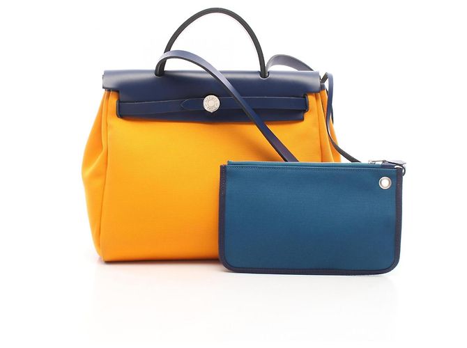 Hermès Hermes Herbag Zip PM 2-Way Handtasche Gelb Marineblau