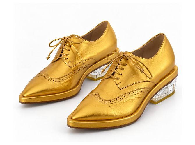 Simone Rocha Metallic-Gold Brogues mit Perspex-Absatz Herbst 2014 Golden