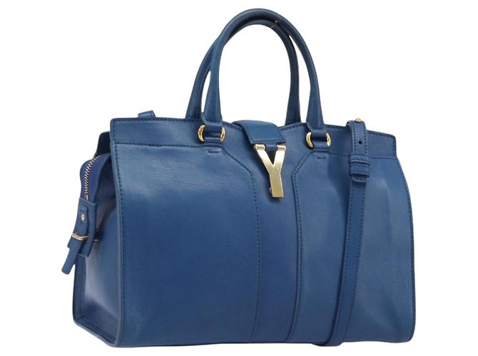 Autre Marque SAINT LAURENT Borsa a mano Cavas Chic in pelle 2way Blu Oro 279079 Auth 204300A D'oro