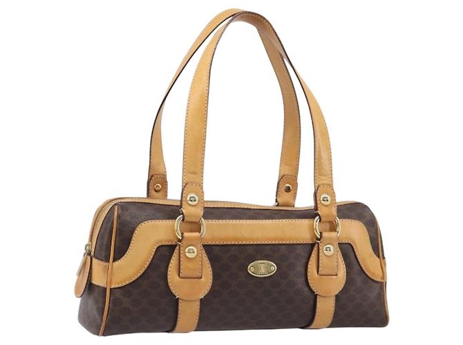 Céline Sac cabas CELINE Macadam Canvas PVC Cuir Marron Or Auth 204407A Doré