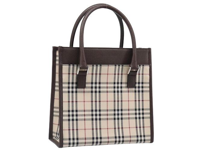 BURBERRY Nova Check Handtasche Canvas Beige Silver Auth 200714V Silber