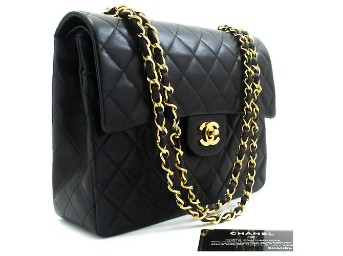 Borsa a tracolla CHANEL Classic Double Flap Square Chain Nera Nero