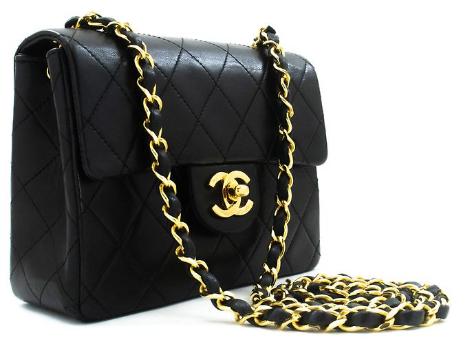 Bolsa de Ombro Mini Square Small Chain CHANEL Preta Preto