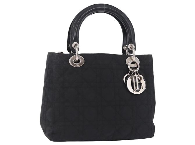 Borsa Christian Dior Lady Dior Canage Nylon Black Silver Auth 201347 Nero Argento