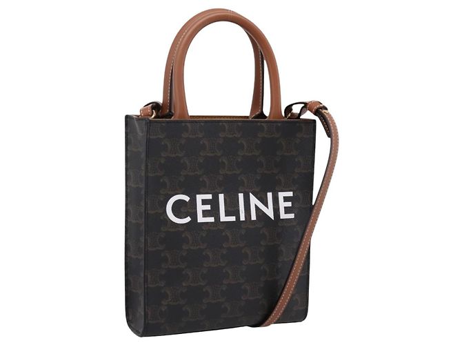 Céline CELINE Triomphe Canvas Mini Vertical Cabas Handtasche PVC 2way Schwarz Auth 204112M