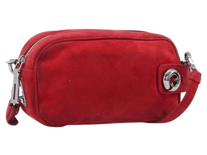 Borsa a tracolla PRADA Camoscio Rosso Argento Auth 201372