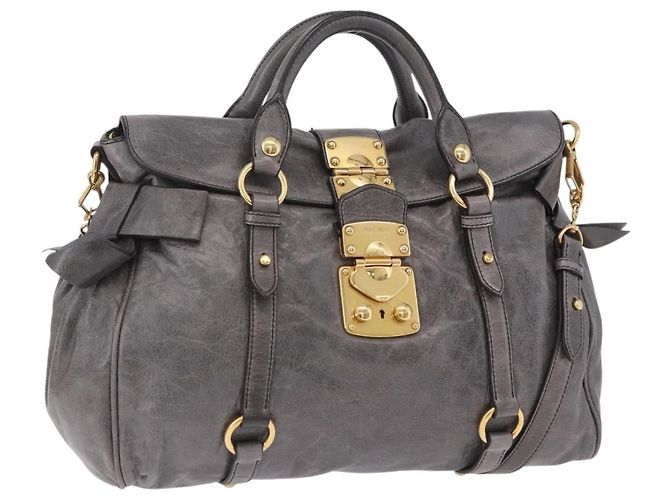 Bolsa de Mão Miu Miu em Couro 2way Cinza Tom Dourado Auth 167623M Marrom