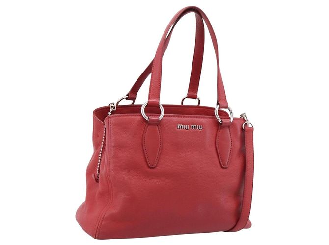 Miu Miu Handtasche Leder 2way Rot Silber Auth 167615M
