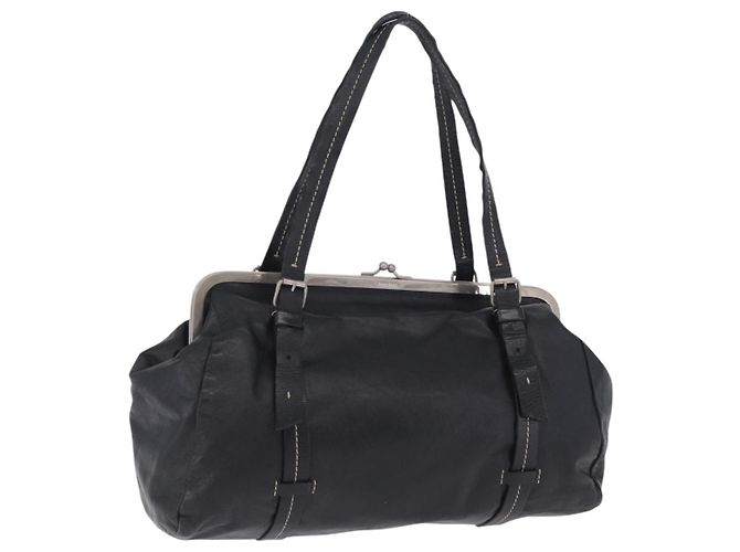 Borsa a Mano Miu Miu Vitellolux Black Silver Auth 204305A Nero Argento