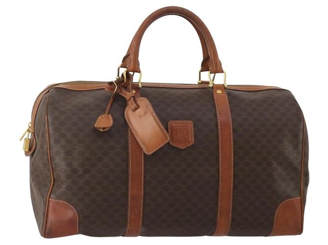 Céline Bolsa Boston CELINE Macadam PVC Couro Marrom Tom Dourado Auth 201406