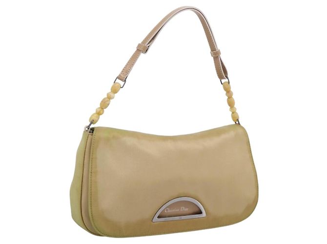 Bolso de mano Christian Dior Maris Pearl Nylon Beige Silver Auth 201541 Plata