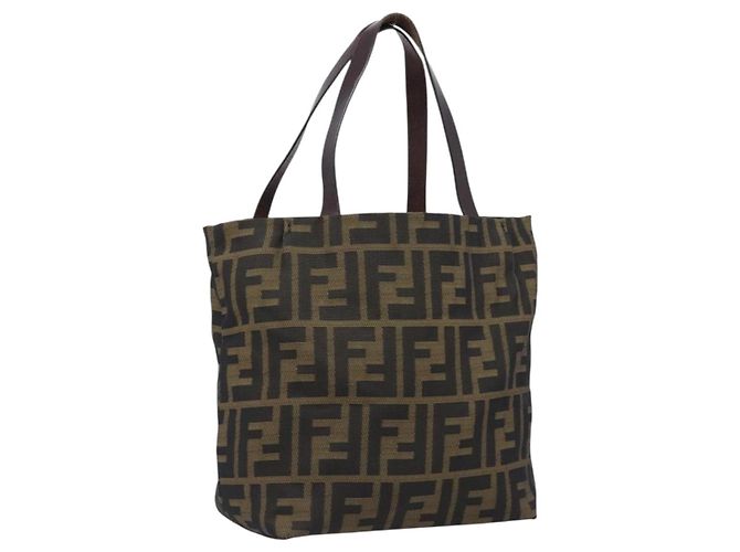 FENDI Zucca Canvas Handtasche Schwarz Braun Auth 204154