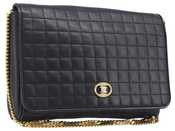 Céline Bolsa de Ombro com Corrente CELINE em Couro Preto e Dourado Auth yk20890V