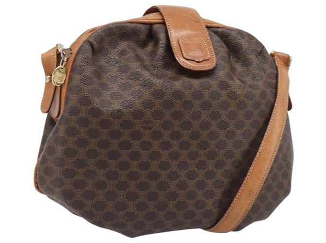 Céline Borsa a tracolla CELINE Macadam Canvas PVC Leather Brown Gold Auth 202674 Marrone D'oro