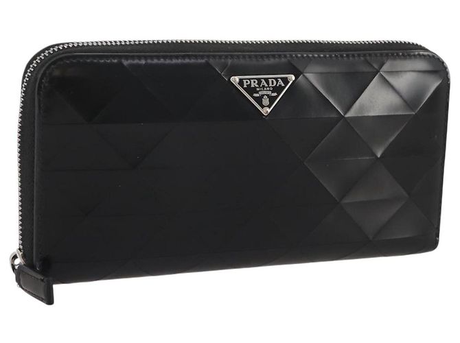 Portafoglio lungo PRADA in pelle nero argento Auth 205863A