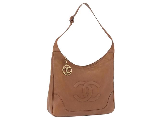 Borsa a tracolla CHANEL Pelle Caviar Marrone Oro CC Auth 203890 D'oro