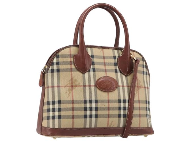 Burberrys Nova Check Handtasche PVC Leather 2way Beige Gold Tone Auth BA15534
