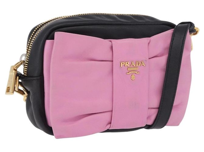 Borsa a tracolla PRADA Ribbon in pelle Nero Rosa Auth 199439V