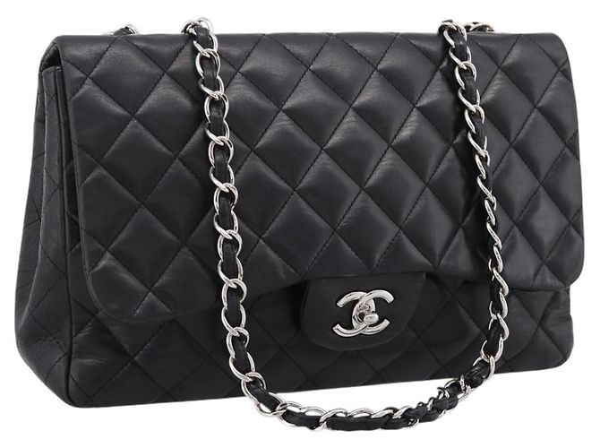 Borsa a tracolla CHANEL Matelasse 30 Chain in pelle d'agnello nera e argento CC Auth yk20928V Nero