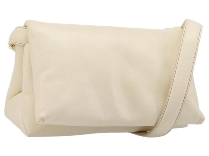MARNI Prisma Shoulder Bag Leather White Gold Tone Auth 204613A