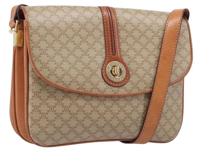 16 Céline Borsa a tracolla CELINE Macadam Canvas PVC Beige Gold Auth 201484A D'oro