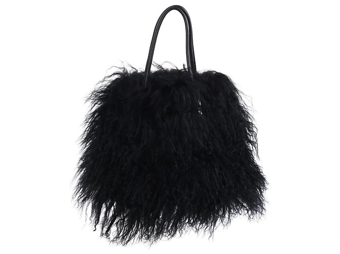 Saco Tote Statement Roberto Cavalli em pele mongol preta Preto