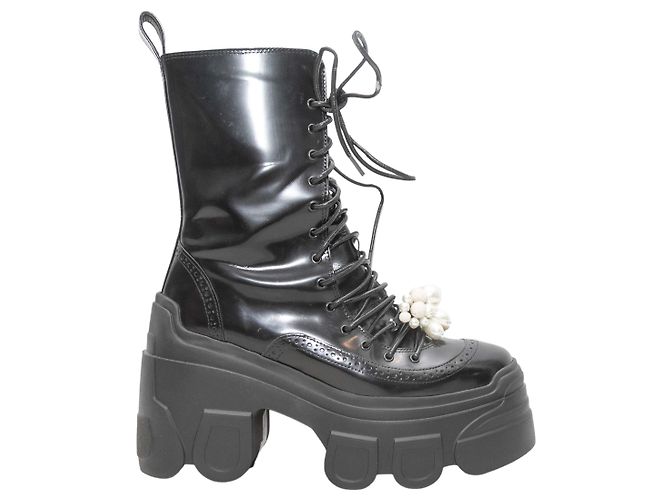 Botas de combate Simone Rocha negras adornadas con perlas artificiales Talla 40 Negro