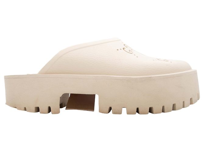 Autre Marque Cream Gucci Rubber GG Cutout Platform Mules Size 39 Beige