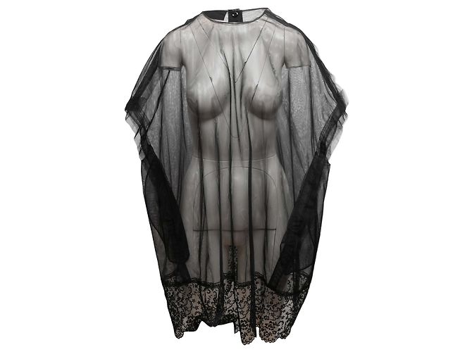 Simone Rocha Mesh-Poncho mit Spitzenbesatz Schwarz Größe UK 14