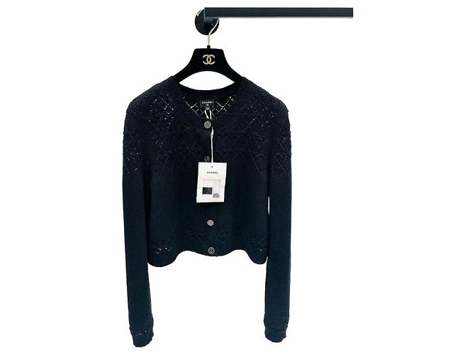 Chanel Schwarzer Strickpullover aus Baumwolle mit Cut-out Detail Gr. 38 Mehrfarben