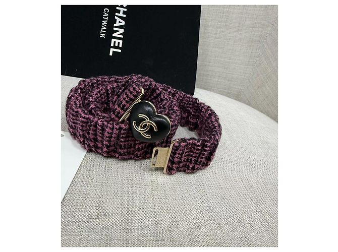 Cinto Chanel Pied-de-poule em Tecido com Fivela Duplo C Multicor