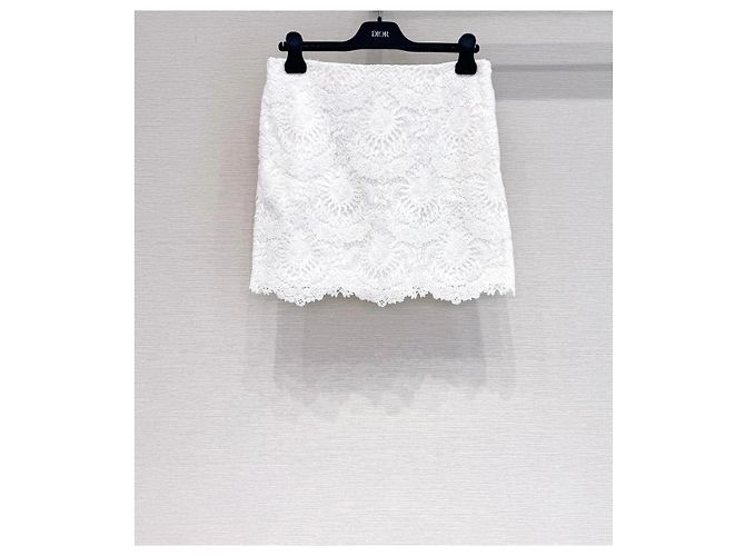 Autre Marque Saia Dior de algodão com detalhe bordado e acabamento em renda Multicor