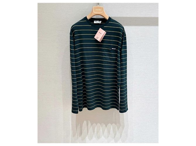 Top Miu Miu de Rayas de Algodón Verde de Manga Larga Multicolor