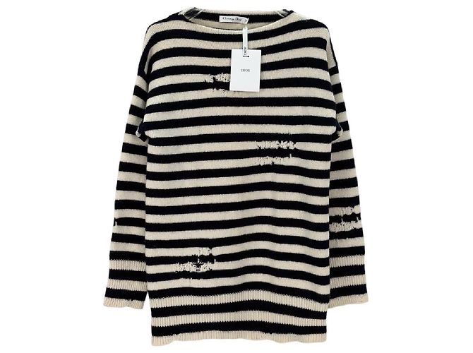Autre Marque Dior Kaschmir Strickjacke gestreift mit Stickerei Mehrfarben