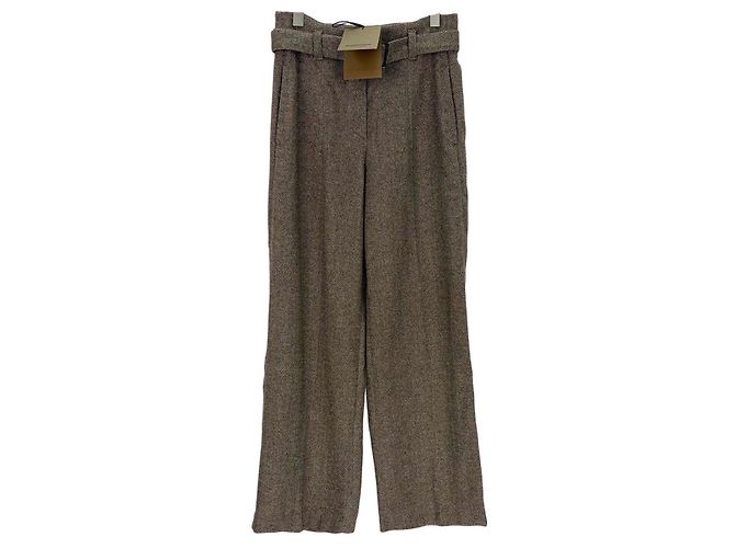 Pantalones Burberry de lana marrón con cinturón Multicolor
